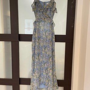 ASTR Wildflower Ruffle Cutout Midi Dress Sz Small Blue Multi Floral